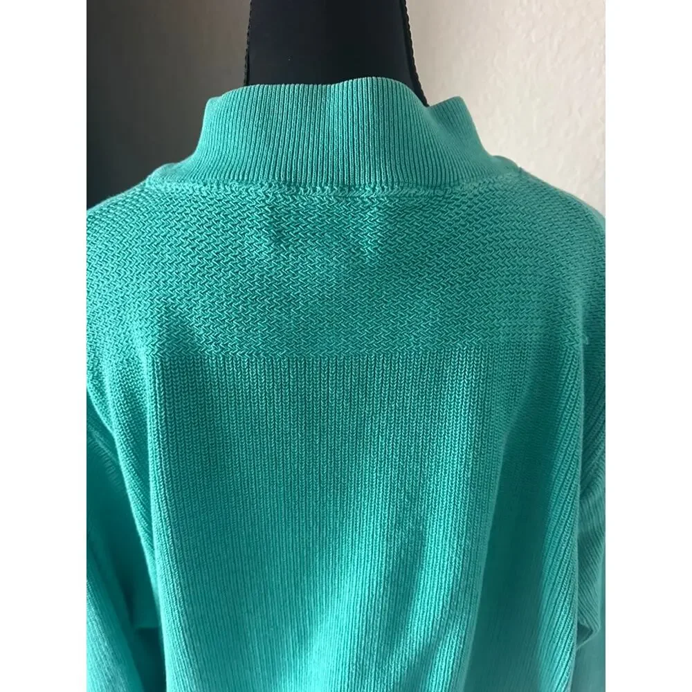 Vintage 80s Lands End Made in USA Cotton Henley Sweater Emerald Green XL Long